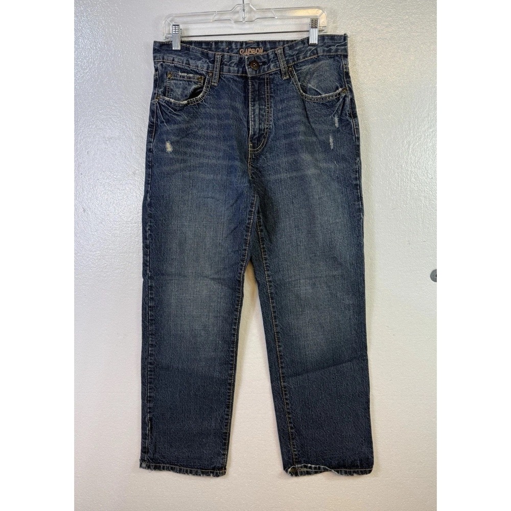 Carbon Straight Jeans Men Size 30x30 Blue Denim Distressed Western‎ Hipster